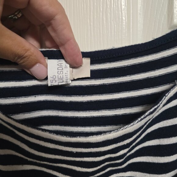 Anne Taylor The Loft Size XL Navy Blue White Striped Front Tie Dress Worn Once - Picture 4 of 12
